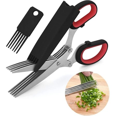 Urte-saks sæt, Multifunktionel urte-saks med 5 blade og dæksel, Rustfrit stål urte-skærer/hakker til salat, basilikum, persille, koriander - Køkken