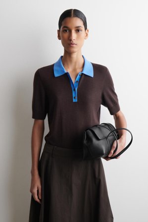 COS Women's Shrunken Wool Blend Polo Shirt in Brown