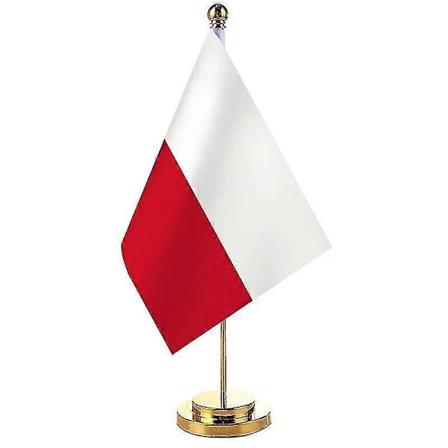 14x21cm Mini Polens Flagga Banner Mötesrum Styrelserum Bord Bordsstativ Rostfritt Stål Stång Polsk Flagga Nationell Design Poland Gold Color