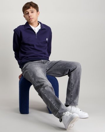 Zeke Essential Chest Print Half Zip Blå Genser Gutt - Kids Brand Store