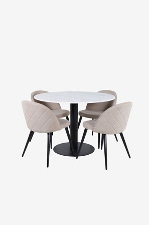 Venture Home - Matgrupp Estelle med 4 st matstolar Velvet Stitches - Vit - Matgrupper - Från Homeroom