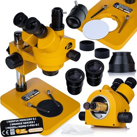 Rosfix Mercury S MSMS-T-PS1-O Trinokulaarinen Stereomikroskooppi – Zoom 7-45X | Simul-Focal | Työskentelyetäisyys 100Mm | Orange Series