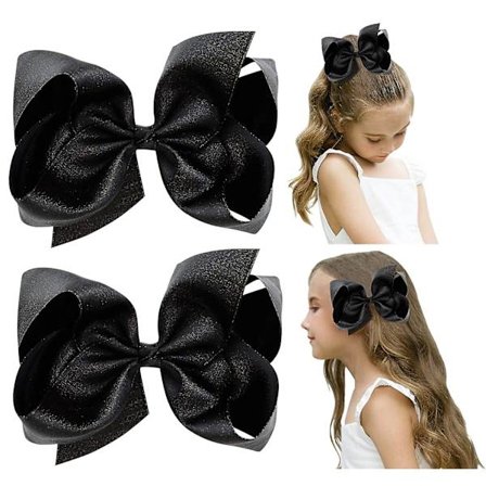 2 st 6 stora handgjorda glänsande glitterband hårrosetter Alligatorklämmor Hårtillbehör för små tonåringar, toddler , flickor, barn, set med 2"