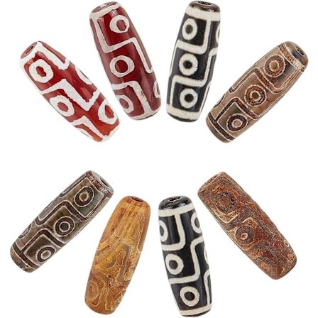 8 stk. 4 farger Tibetansk stil dZi-perler Naturlige agatperler Farget og varmebehandlet risperler Buddhisme Tibetansk stil dZi-perler