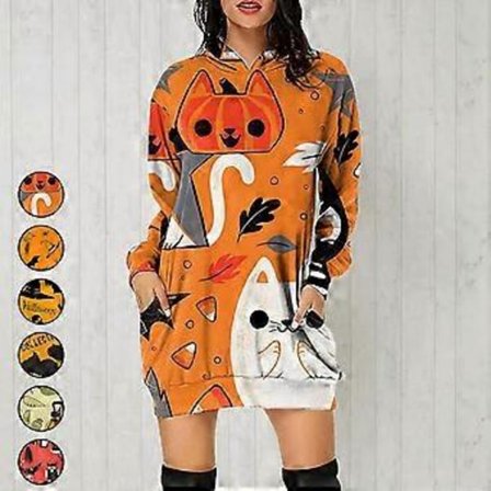 Halloween Plus Size Kjole 2023 Kostume Løs Langærmet picture 4 XXXL