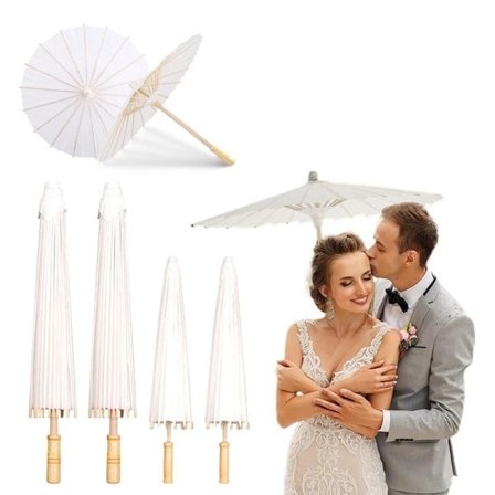 84 CM Vit Papper Parasoll Paraply för bröllop