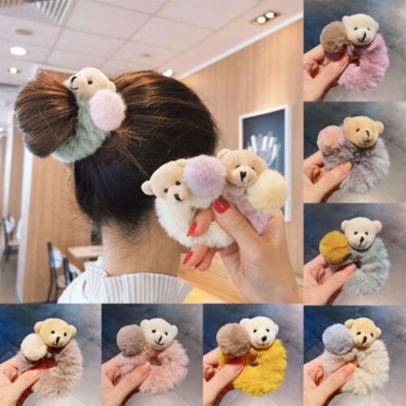 Cute Bear Scrunchies Elastic Hair Tie Ring Rope Ponytail Holder Plush Headwear