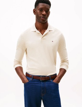 Tommy Hilfiger L/S Liquid Cotton Reg Polo - Beige - XXL