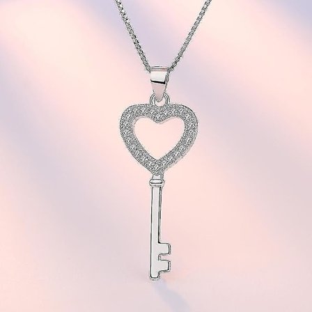 925 Stämpel Silverfärg Kedja Halsband Hänge Vintage Länk Kedja Lyckosam Elegant Hög Kvalitet Nyckel Zirkon Mode Smycken