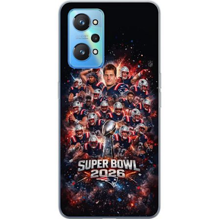 Kompatibelt Mobildeksel til Realme GT Neo2 Super Bowl 2026 plakat med New England Patriots og NFL-trofe i eksplosiv sportsdesign