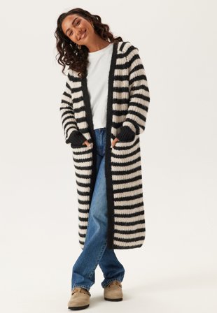 Object Collectors Item - Objmilu Ls Lo Long Knit Cardig - Black Stripes:Sandshell