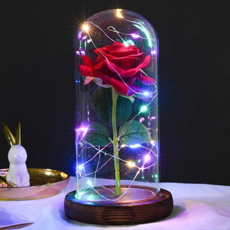 Red Eternity Rose - Rose in Glass Cup med belysning