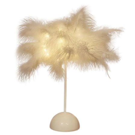 Håndlaget Fjærlampeskjerm For Nordisk Sofa Nattbordsstålamper, Luftige Tyrkia Marabou Fjær Batteridrevet Trådløs, Hvite Fjær For