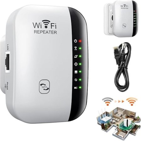 Wifi Booster Uttak + Inkludert Internettkabel, WiFi Signalforsterker, WiFi-forlenger, Trådløs WiFi Bo