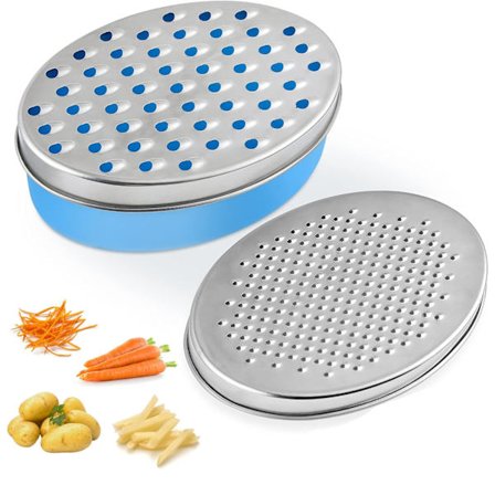 Oval osthyvel med matförvaringslåda och lock, osthyvel med matförvaringslåda och lock, chokladhyvel, hyvellåda med förvaringslåda, blå