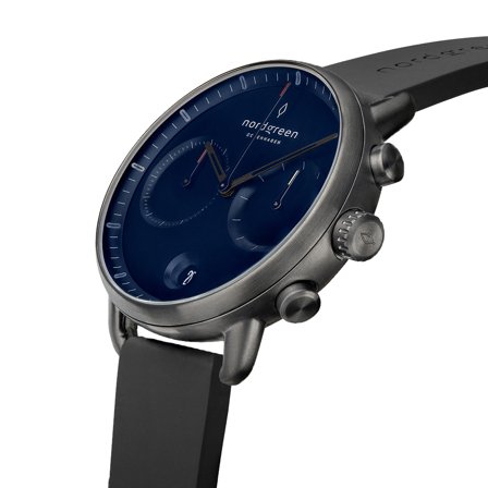 Nordgreen - Minimalistyczny Męski Duński Zegarek Chronograf - Granatowa Tarcza - Pasek Bransoletka Czarny