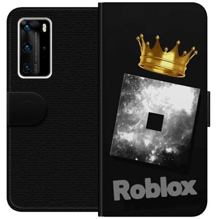 Kompatibelt Lommeboketui til Huawei Huawei P40 Pro Minimalistisk svart og sølvfarget Roblox-symbol med gylden krone og luksuriøs gamer-estetikk på