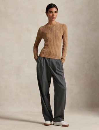 Polo Ralph Lauren Cable-Knit Cotton Crewneck Sweater - Brown - XS