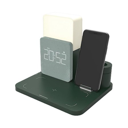 3-i-1 trådlös laddningsstativ med väckarklocka lampa för Apple Watch-telefon