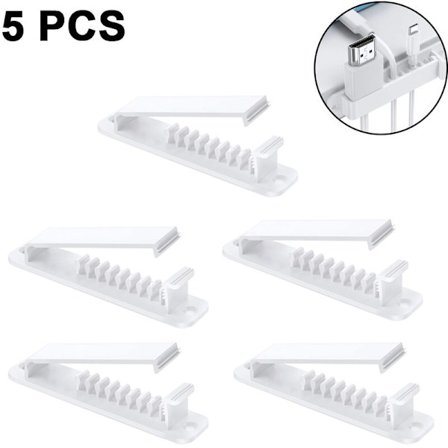 Kabelklips, 5-pakks ledningsarrangør laderkabelhåndtering for organisering av hjemmekontor skrivebord telefon bilkabel ledning, selvklebende 