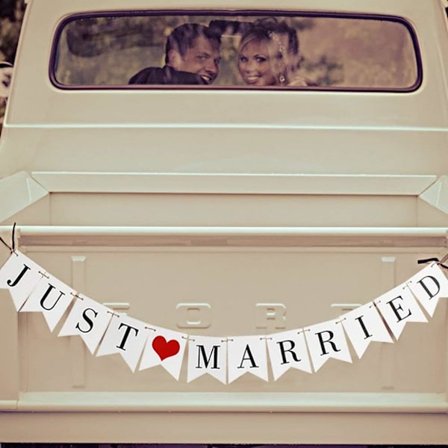 Vintage "Just Married" Banner Bryllupsvimpel Fotoboksrekvisitter Skilt