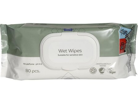 ABENA Våtservetter, plastlock, dermatologiskt testade, oparfymerade, 180 x 200 mm 80/fp - Lyreco - Städ och hygien - Tvål och hygien - Våtservetter