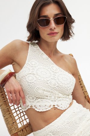 Linn Eklund x NA-KD - Heklet topp med en skulder - Sommersett - Offwhite - M