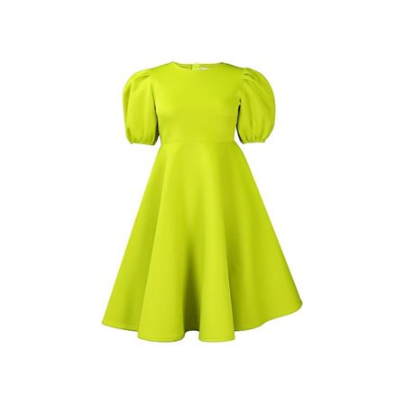 Kvinder Damer Sommer Puffy Kjole Ensfarvet Firkant Hals Boble Ærme En-Stykke Kort Kjole(Chartreuse S)