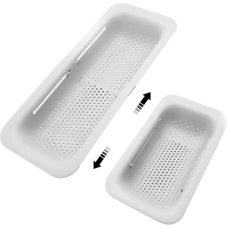 Kokoontaittuva tiskialtaan siivilä ja silkkikori tiskialtaan siivilän päällä Kokoontaittuva siivilä Ulosvedettävä muovinen hedelmä- ja vihannessiivilä