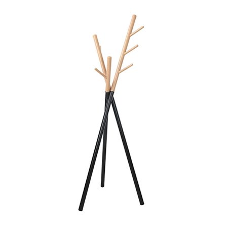 Vaateteline, mustaa metallia ja luonnonpuuta, 60x52x172 cm