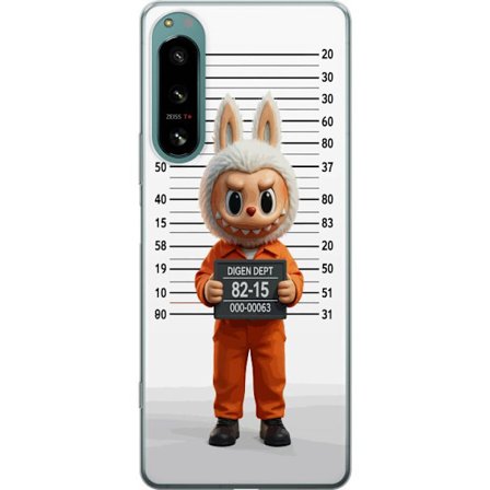 Yhteensopiva Puhelinkuori Sony Sony Xperia 5 IV Söpö piirretty pupuhahmo vankilavaatteissa ja vankinumerolla taustana mittamerkinnät