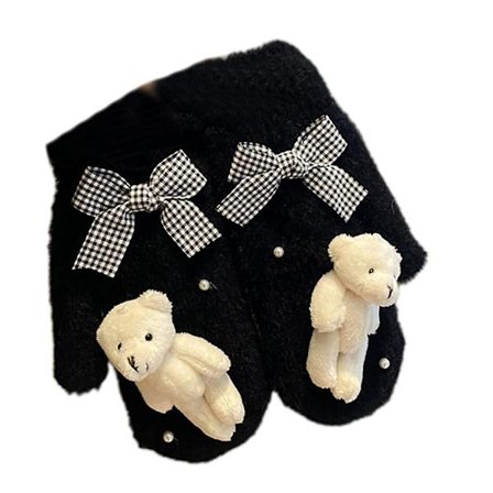 Ternet sløjfer handsker fuld finger bjørne luffer plys vinter varme tegneserie handsker
