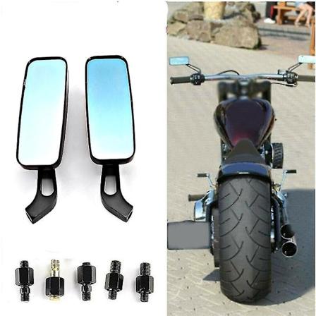Qx 8/10mm Motorsykkel Bakre Speil Svart Firkant Konveks Sidespeil Blått Glass For Harley Honda Suzuki Yamaha Kawasaki