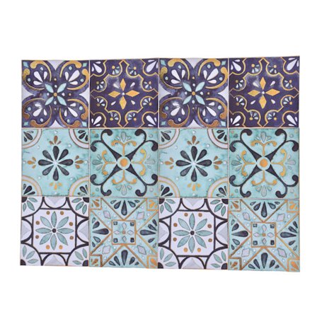 2Pak Gulvfliser Selvklæbende Keramiske Fliser Dekoration Vandafvisende Vintage Retro Stil til Køkken Badeværelse Mørkegrøn med Forgyldt Kant