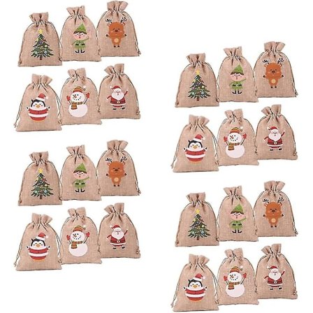 Julekalender Jute Poser Julegodteposer Julelinposer Snøring Gaveposer til Julefest Bryllupsutstyr (24 stk)