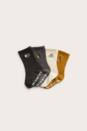 Kappahl | Skarpetki dla niemowląt, 4-pak, z haftem | Brązowy