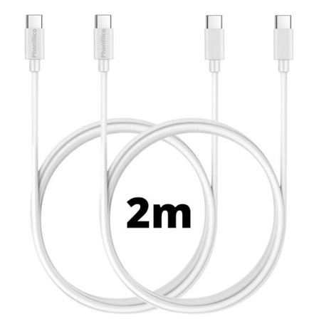 USB-C USB-C Kaapeli Valkoinen 2m Samsung Galaxy A05 / A05S / A15 4G / A15 5G / A25 5G / A35 5G / S23 FE [Pakkaus 2] Phonillico