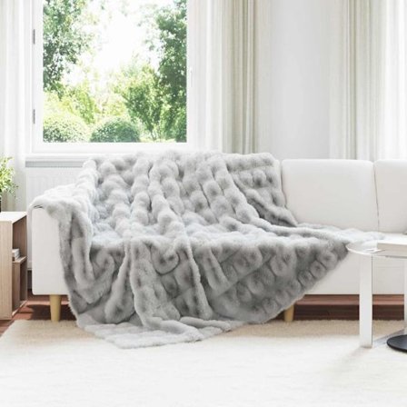 Faux Kaninpäls Filt Grå 240 x 270 cm Polyester