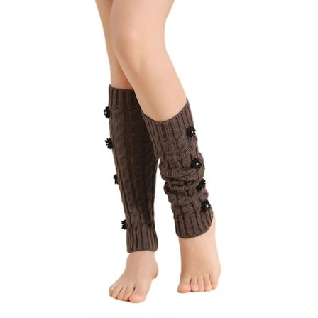 Dame Vinter Knute Strikkede Benvarmere, Søte Juleblomstrete Støvler, Varme Knebeskyttere, Leggvarmere - Brun