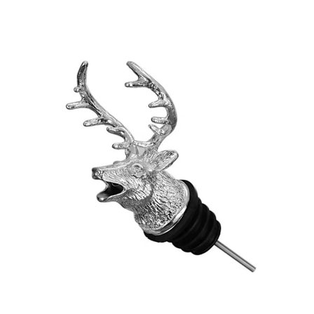 Vingflaska med hällpip i zinklegering med djurmotiv, 1 st hjorthuvud flaska hällpip silikonpropp