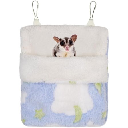 Sovepose til sukkerflyver, bindepose til sukkerflyver, varm plys vinter seng til hamstere, hængende bur til små dyr, rede til marsvin, egern