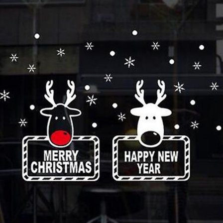 1 stk. Hjorteglædelig jul snefnug vægklistermærke dekoration vindue vægmaleri