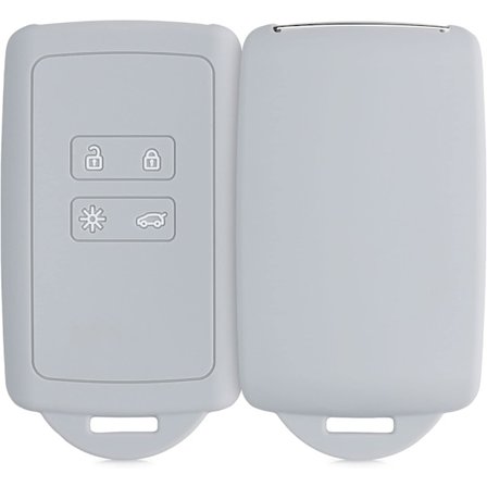 Bilnyckeltillbehör kompatibel med Renault Smart Key 4-knappar (endast Keyless Go) - Mjukt silikonskal med nyckelringsspets - Ljusgrå