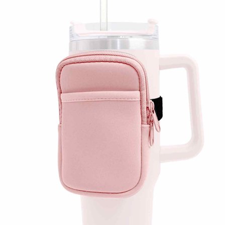 Vannflaskepose for Stanley Cup 40oz 30oz, Løpevannflaskeveske for kort, nøkler, telefon, treningsutstyr for menn kvinner, rosa