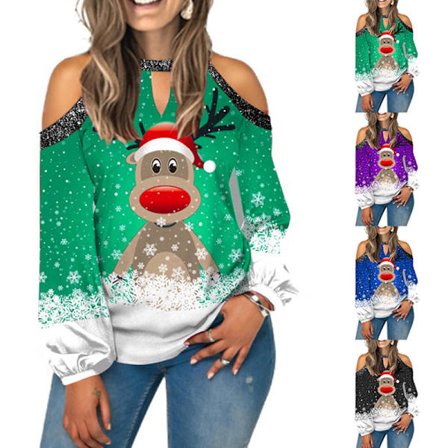 Ny langærmet V-hals bluse med print til kvinder