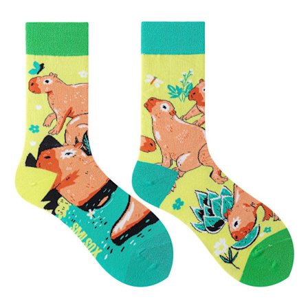 5 par Många stilar av AB-strumpor asymmetriska kreativa trendiga strumpor roliga par mandarinanka färgade mellanhöga strumpor