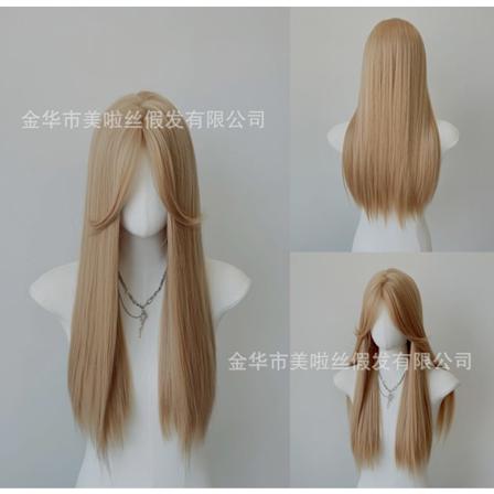 Peruk Kvinnors Långa Hår Full-Huvud Peruk Dagliga Center-Parted Bangs Lång Rak Hår Lolita Naturlig Imitation Full Mänsklig Hair R Milk Tea Gold [