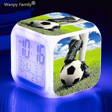 Fotbollsmatch Fotboll Väckarklocka Barnrum Dekorera docka 7 färg Glödande små nattlampor Skrivbordsklockor Presenter till barn