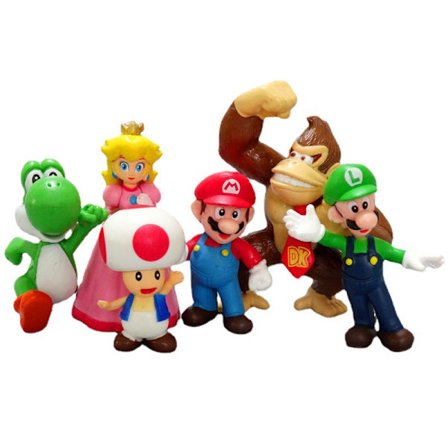 6-delt sett med Super Mario karakter serie gave dukke modell ornamenter
