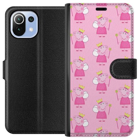 Kompatibel Tegnebogsetui til Xiaomi Mi 11 Lite Greta Gris og Peppa Pig med dinosaur og dyr, legende tegnet børnescene på blå baggrund